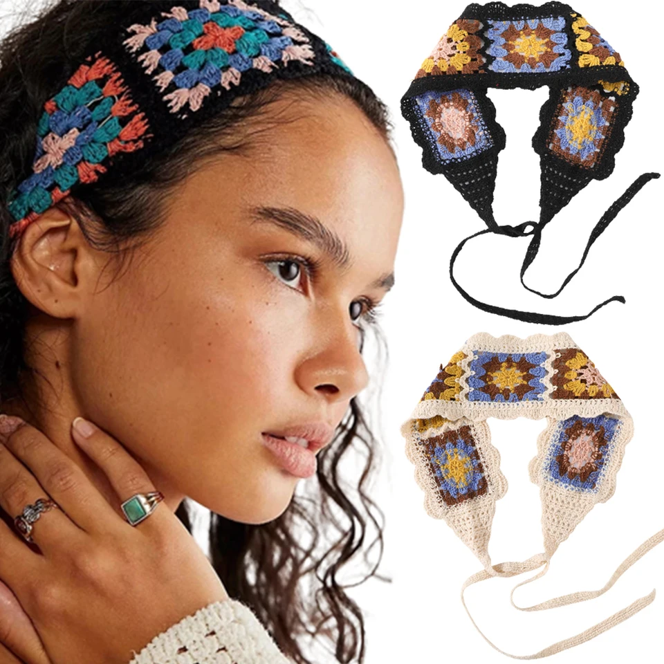 České háčkovanie Turban Hair Bands Vintage Fashion Hair Cair pre ženy kvety pletená dovolenka čelenka čela hlavy Kader