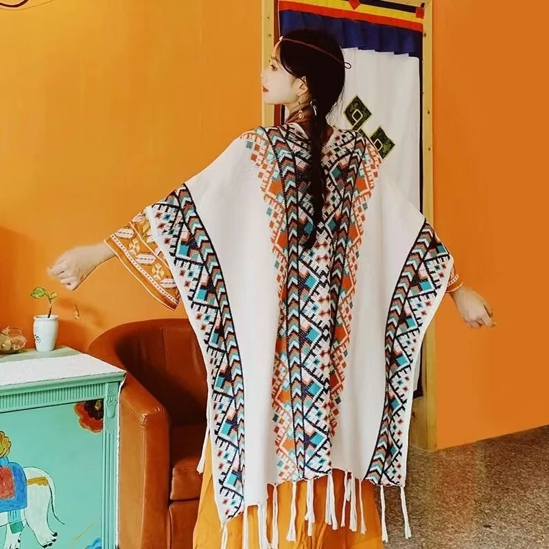 České ženy pletenie Poncho Capes Autumn Winter Poncho Cloak Tassel Winter Clothing Cardigan Tourism Photography prikrývky