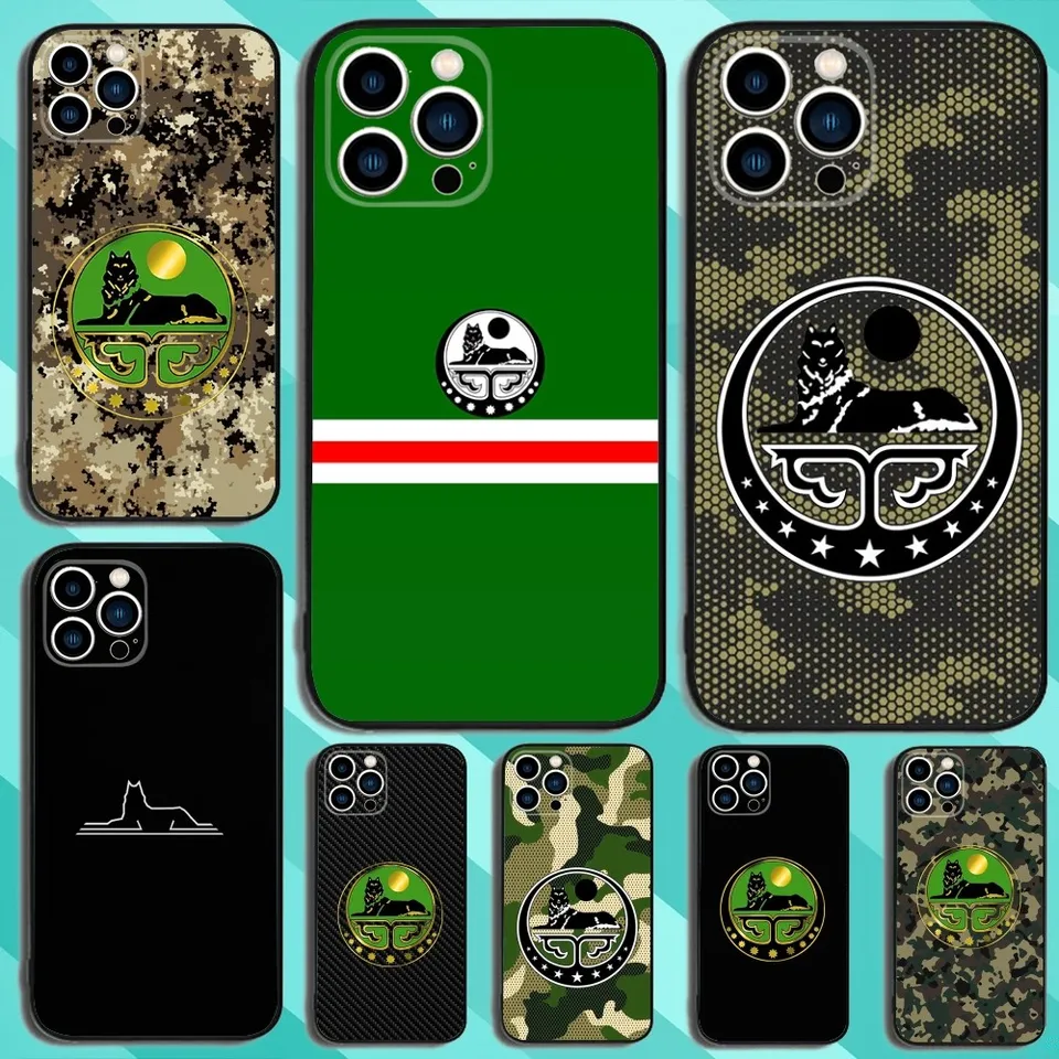 Čečenské puzdro na zbrane na telefón pre iPhone 16,15,14,13,12,11, plus, pro Max, XS, X, XR, SE, MINI, 8,7 mäkkého silikónového čierneho obalu