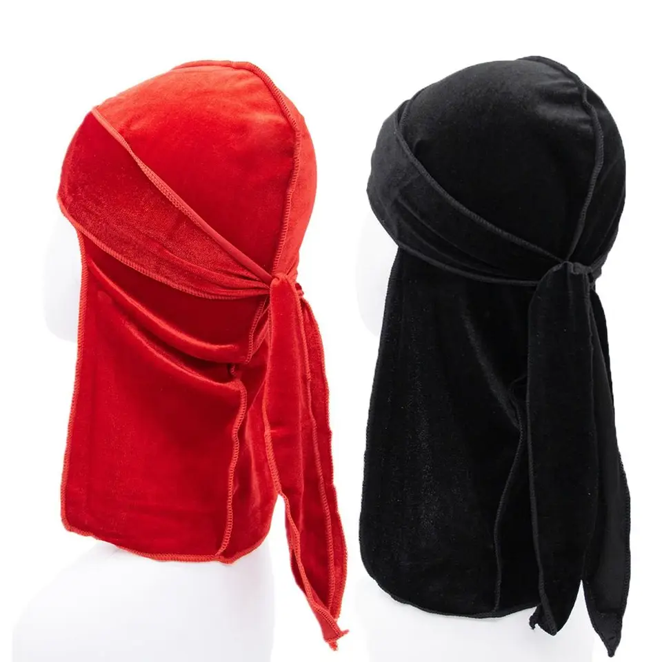 Čiapka Durag Velvet Pirate Hat Long Tail Hip Hop Elastic Elastic Headwrap pred viazanou kapucňou dieťa turban Hidžáb deti