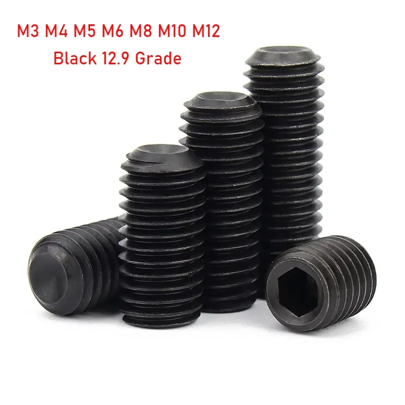 Čierna 12.9 Grade Fine Hexagon Socket Set skrutky bez skrutiek hlavy M3 M4 M5 M8 M8 M10 M12