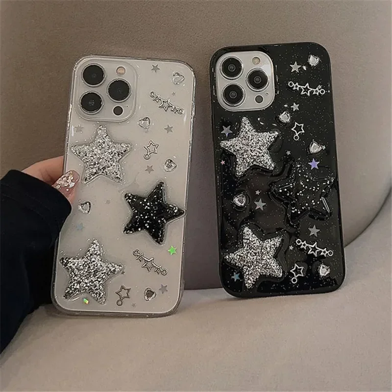 Čierna 3D šumivá ružová hviezda pre puzdro pre iPhone 15 14 13 12 11 Pro Max x xr xsmax 7 8 Plus SE TPU Case Nové produkty