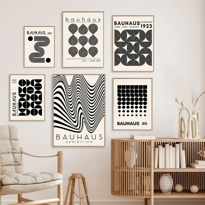 Čierna a biela Bauhaus Wall Art Plagát v polovici storočia Prítomné plátno Maľba Jednoduchá personalizovaná spálňa Dekoratívne nástenné umenie