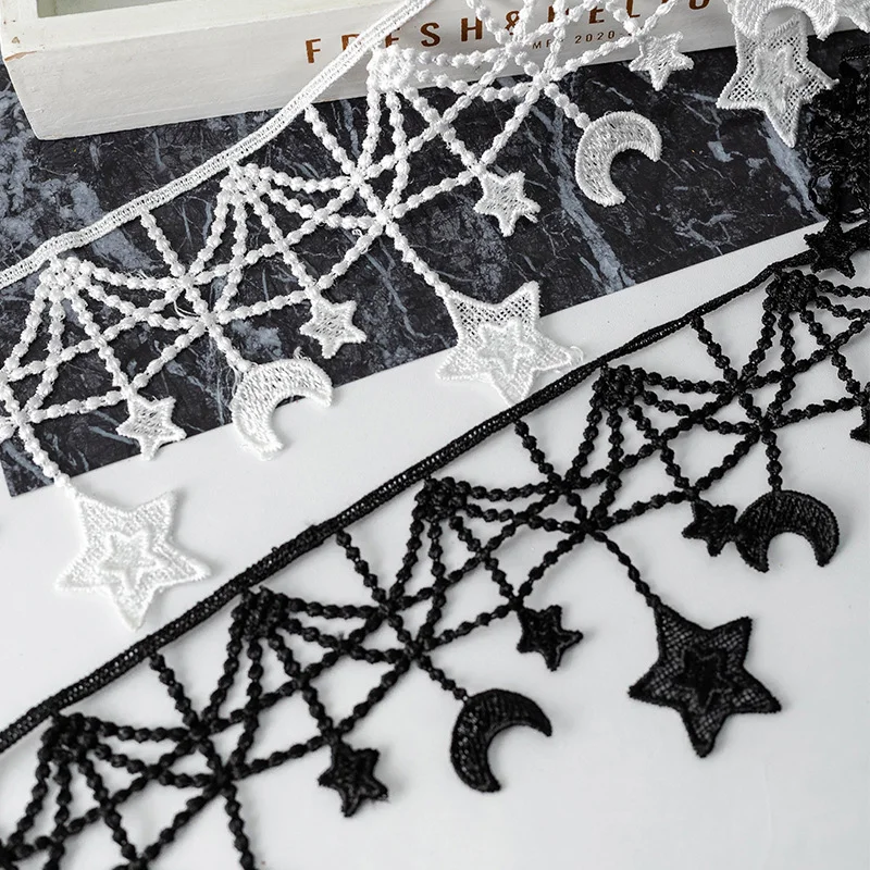 Čierna a biela hviezda Mesiac vo vode rozpustných čipkovaných odevov Doplnky dekorácia DIY Collar Sleeve Tkriva šírka 10 cm Veľkoobchod