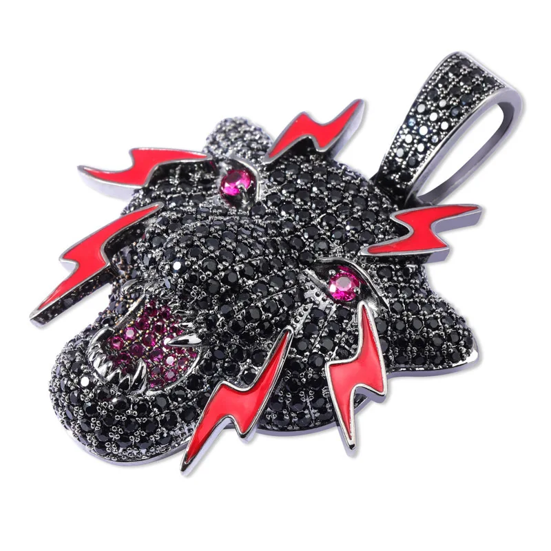 Čierna AAA+ CZ Stone Dláždenina Bling Ice Out Animal Lightning Leopard Prívesky Náhrdelník pre mužov
