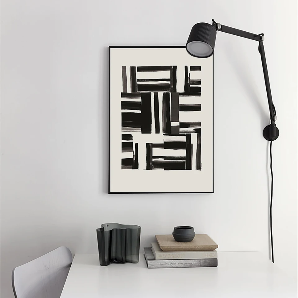Čierna biela abstrakt Nordic Modern Style Canvas Tlač maľba Plagát Plagát Obýva