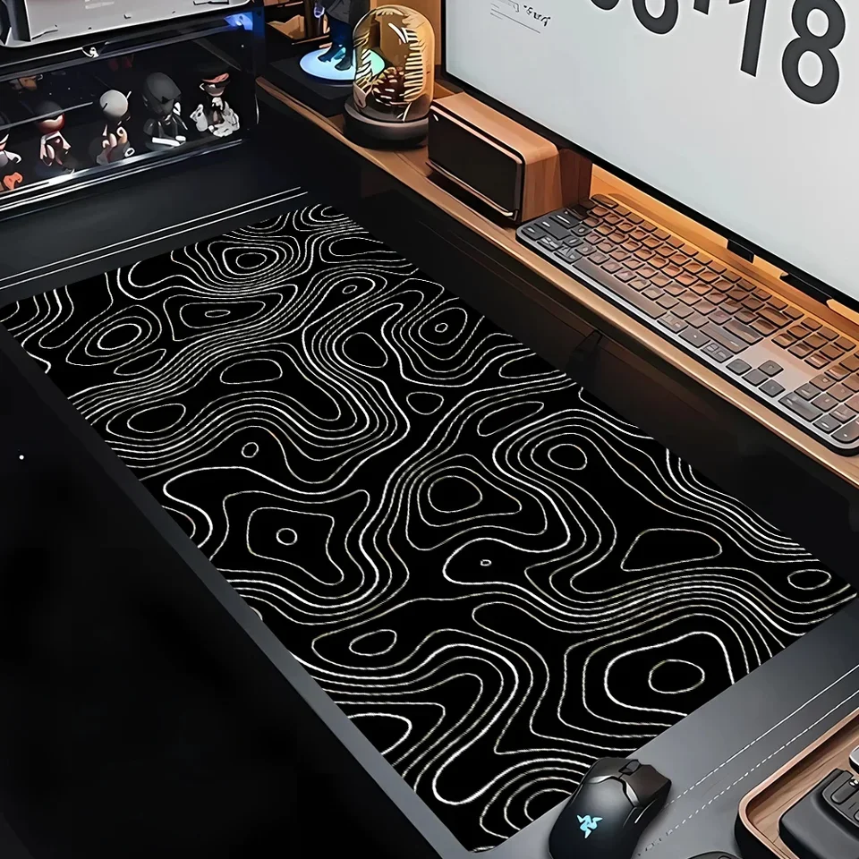 Čierna biela topografická mapa xxl myši Mousepad Veľká počítačová klávesnica podložka Myš Mous Gamer Office Koberec stolný stôl Matky stolové stolové podložky