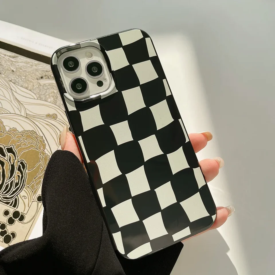 Čierna biela šachovnica TPU Soft Cover Case pre iPhone 16 15 14 13 12 11 Pro Max Mini 7 8 Plus x xr xs Shock odolný voči telefónu
