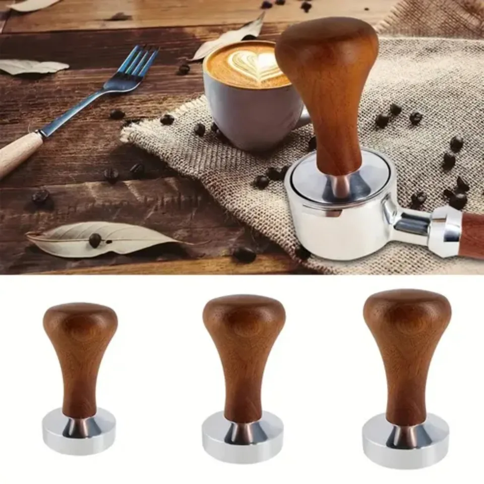 Čierna drevená rukoväť masívne drevo espresso kávy Hliník hliníka 51 mm/53 mm/58 mm kávový prášok Plaché kladivo Plochá základná príručka