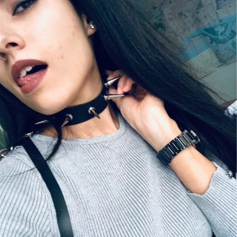 Čierna emo špicatá škriatok náhrdelník punk golier ženy Ženy Men Men čierne kožené nožnice s klenotmi šperky gotické doplnky