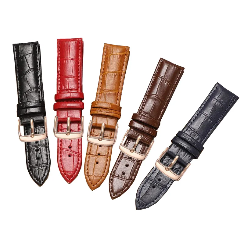 Čierna hnedá kožená hodinky s Rosegold Bunkle Universal Watch Band pre mužov a ženy 7 farieb K dispozícii 12-24 18 20 22 mm