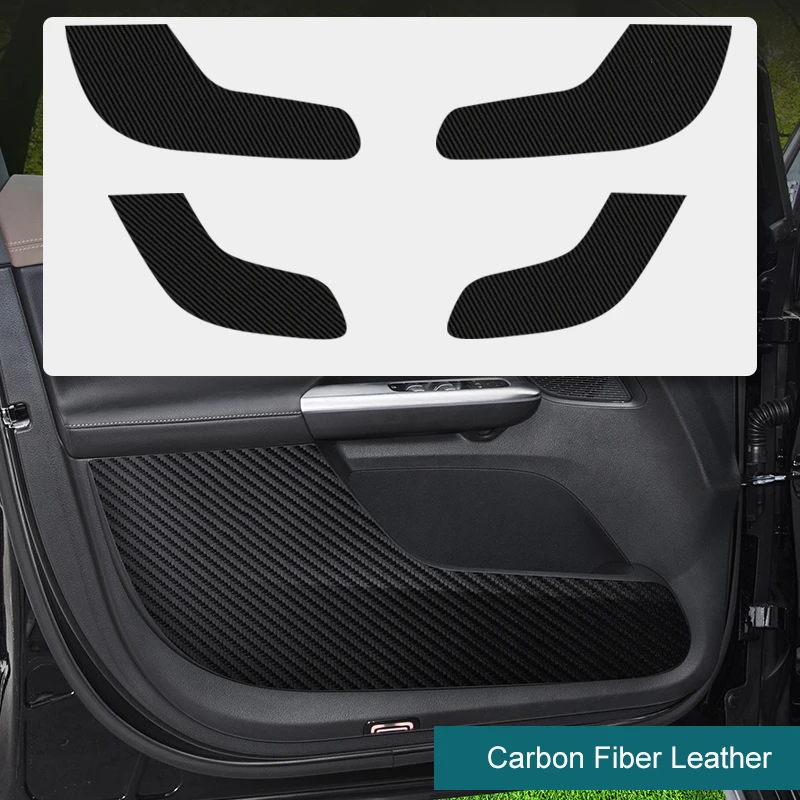 Čierna koža z uhlíkových vlákien pre Mercedes Benz EQE SUV CAR ACON ACTVORNÉ DVERE Dvere Anti-Kick Pad Protector Protector Mats Cover Sticker