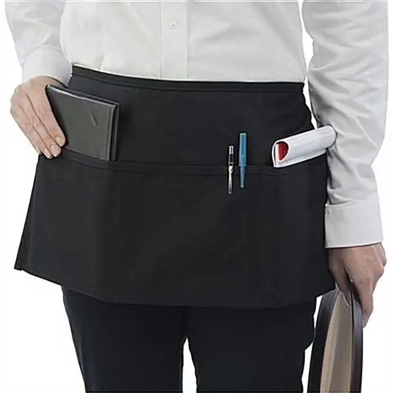 Čierna krátka zástera s vreckovým Beltwaiter Apronwaitress Malé zásielky kuchynská kuchyňa varenie