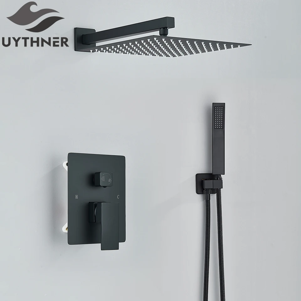 Čierna kúpeľná sprcha Sada nástenná skrytá sprcha Faucet Systém zrážok zrážok kúpeľňa Mixer Tap s ručným postrekovačom