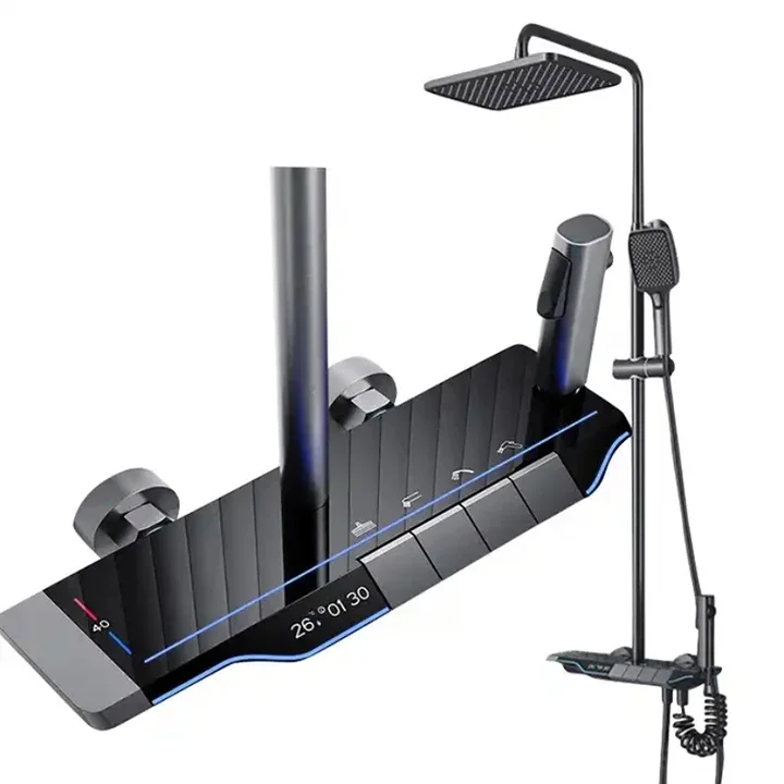 Čierna kúpeľňa sprchovacia sada Factory Direct Sales Square Square Top Spray Rod Cold a horúca voda Rain s LED inteligentnou sprchou