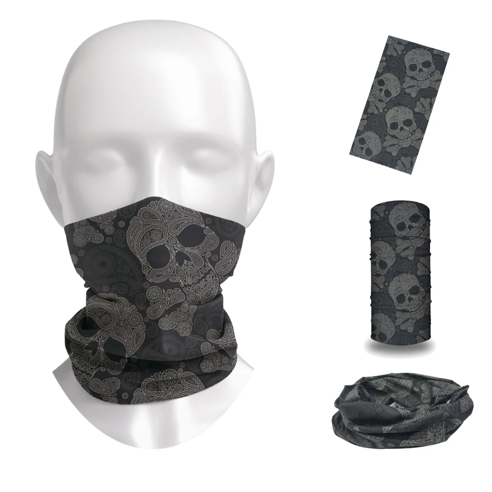 Čierna lebka 3D tlačená bandana bezšvový paisley trubica krk gaiter unisex vonkajšia tvár Shield Magic Scarf Music Festival čelenka