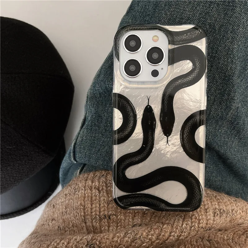 Čierna mamba Snake Telefón puzdro pre iPhone 13 14 15 16 Pro Max 16Pro 15Pro 14Pro Viper Strieborný kryt