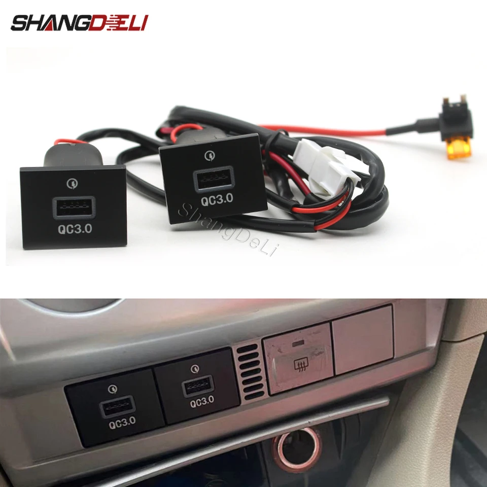 Čierna nabíjačka automobilu Dual QC3.0 USB nabíjací zásuvkový zásuvkový poistkový boxový adaptér pre Ford Focus 2 2004-2010 MK2 Príslušenstvo