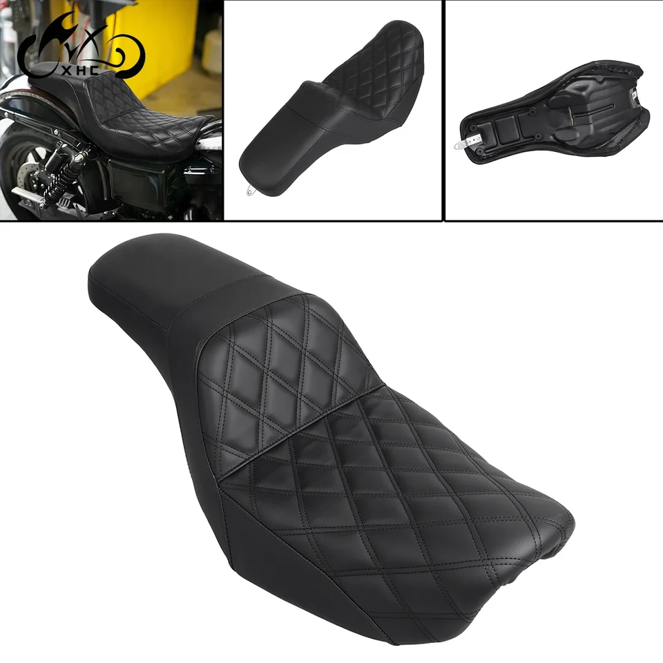 Čierna predná zadná kožená koža dvojité sedadlo vodiča sa hodí pre Harley Dyna Wide Super Glide FXDWG FXD 2006-2017 2010
