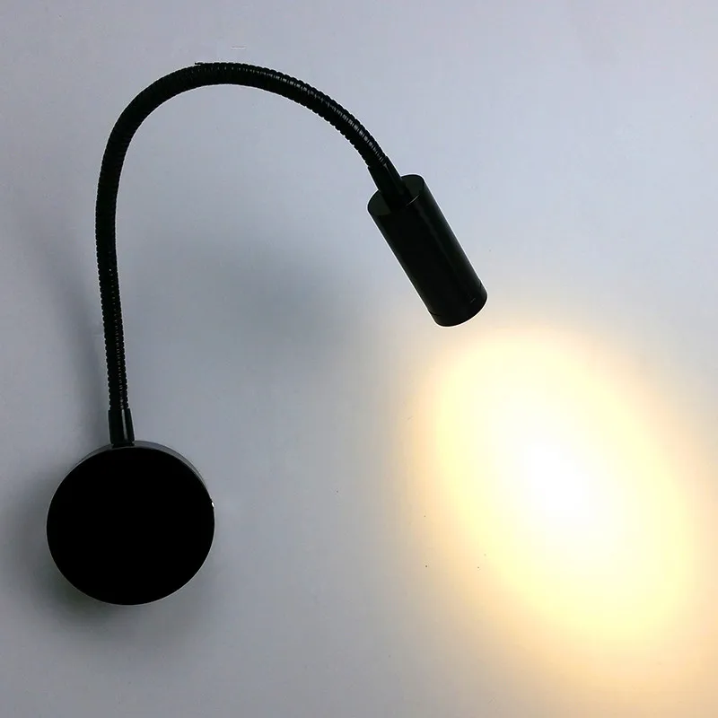 Čierna pružná hadica LED moderná nástenná lampa Flexibilná ruka Light 3W LED zrkadlo osvetlenie oči ochranné nastaviteľné osvetlenie steny 220V
