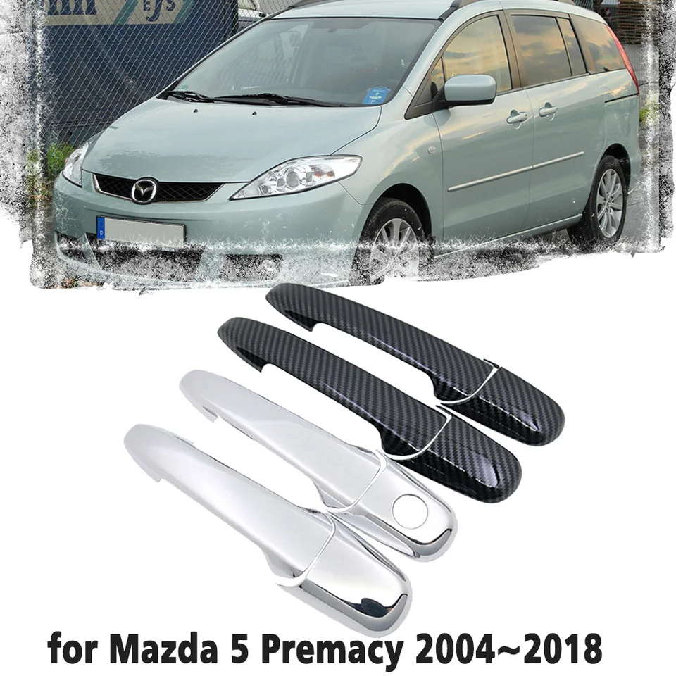 Čierna rukoväť z uhlíkových vlákien alebo obklad bočných dverí Chrome Sada pre Mazda 5 Premat 2004 ~ 2018 Doplnky automobilov 2005 2006 2007 2008