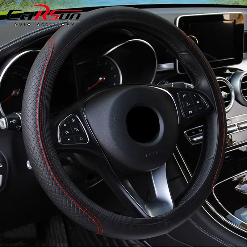 Čierna umelá kožená kože na volant kryt pre volant pre VW Golf 7 R GTI Scirocco Polo MK7 Tiguan Rline 2019