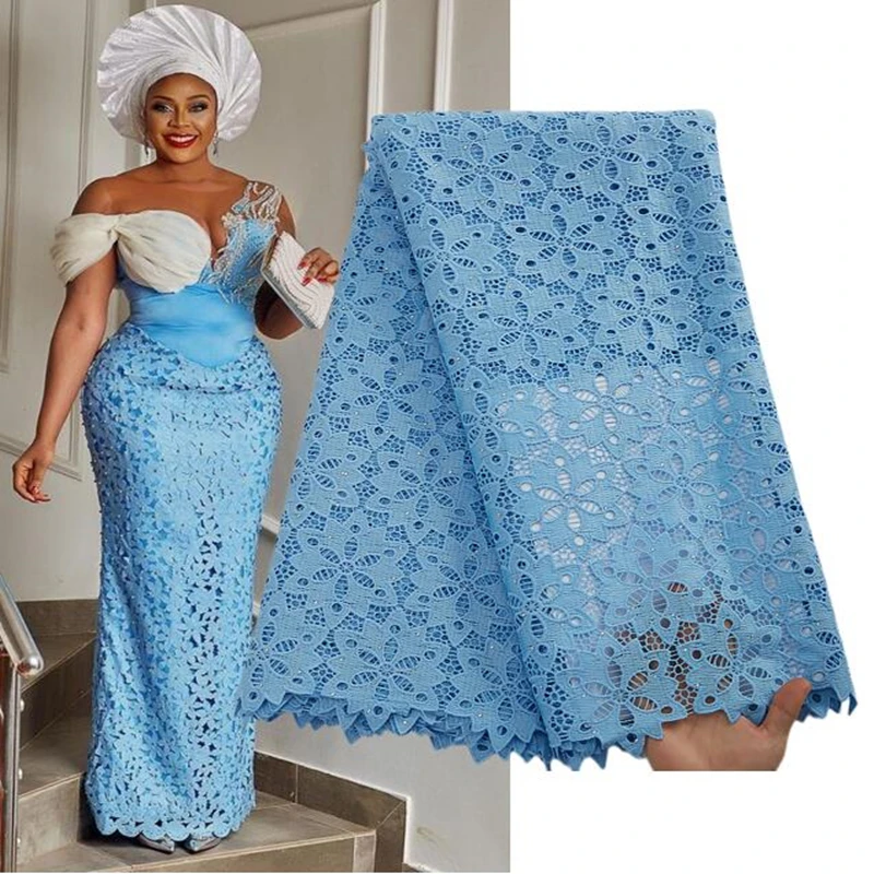 Čierna vodná rozpúšťadlo Guipure Lace Lace Tkanina 2022 Vysoko kvalitná africká nigérijská šnúrka Lace Tkaniny pre ženy šaty šitie Ty2926