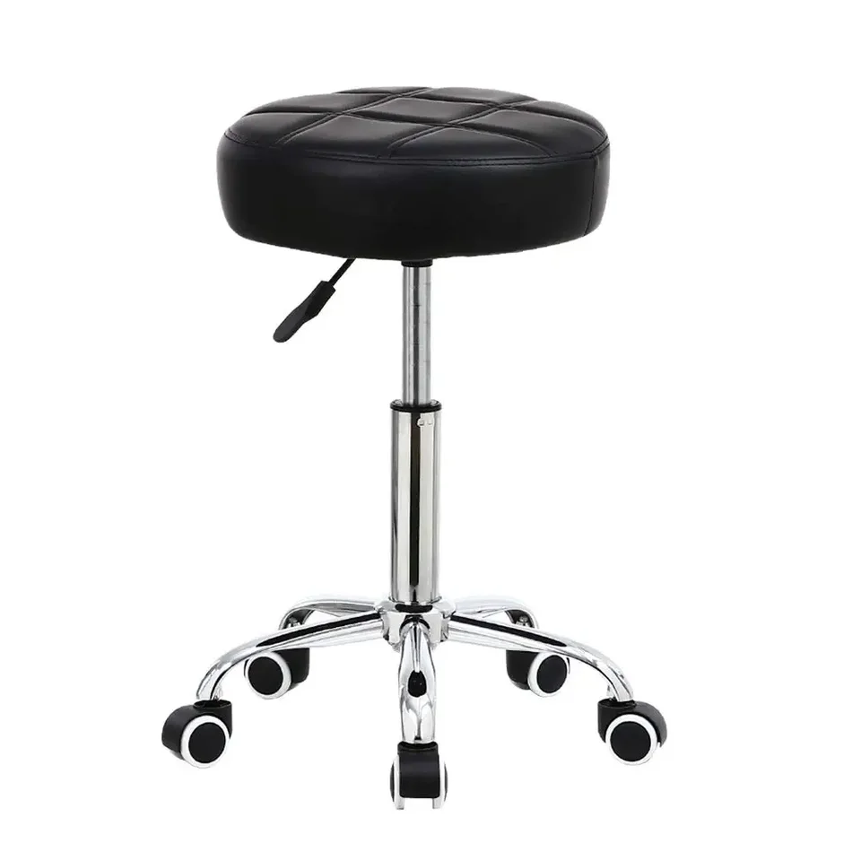 Čierna výška nastaviteľná bez spätného otočného barového stoličky strihaná stolička Salon Stolice Stolice Stolice Stolice Rolling Office Stool s kolesami