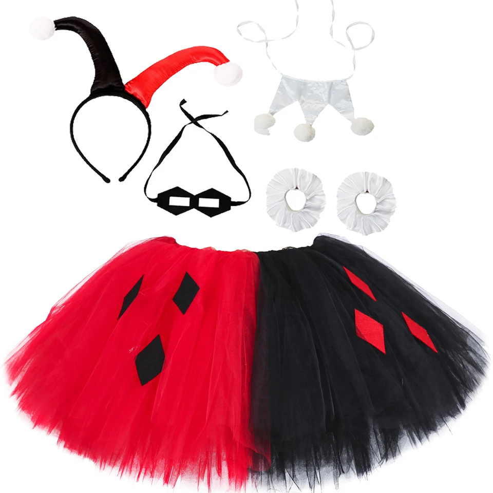 Čierna červená klaun tutu sukňa pre dievčatá Karneval Halloween kostýmy pre deti narodeninová oslava Tutus Fluffly Princess Ball Gown