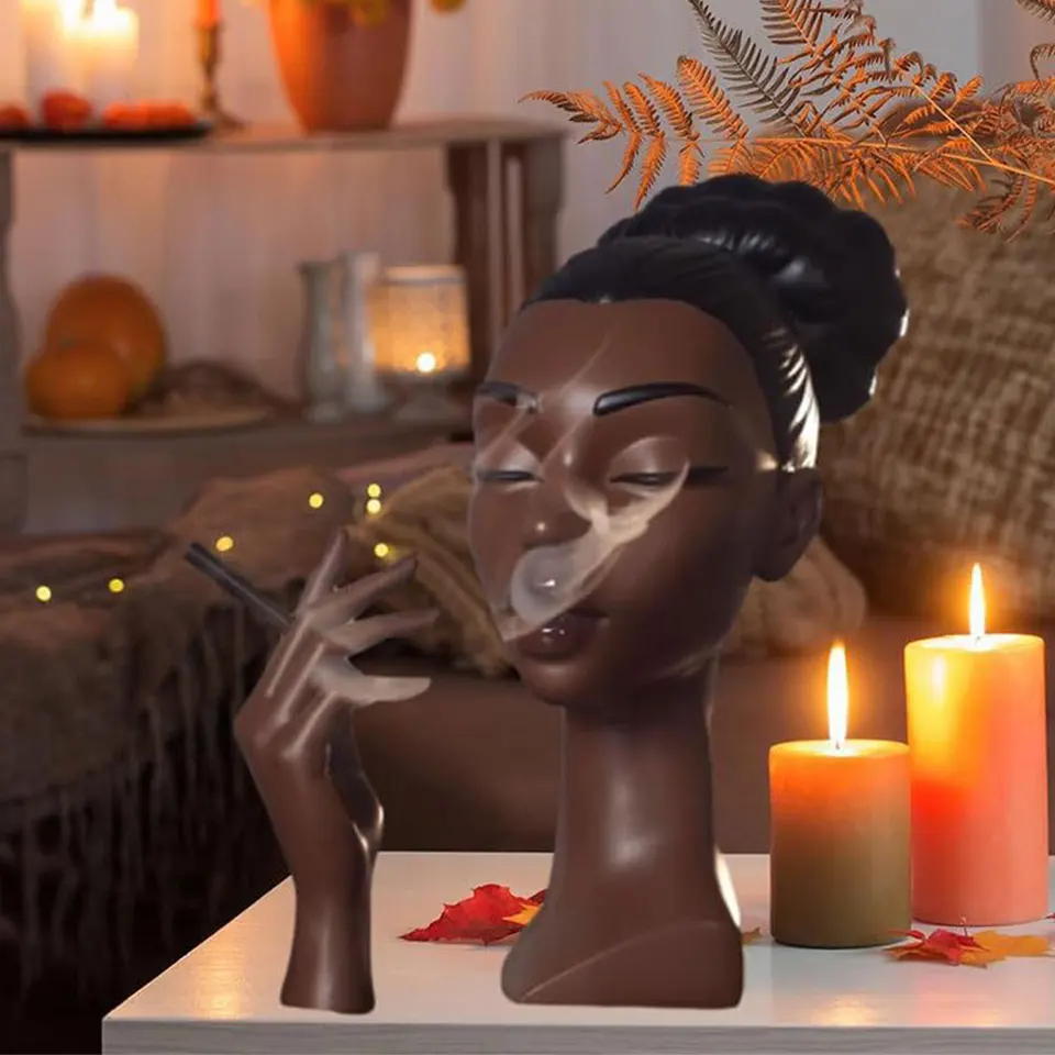 Čierna žena hlava kadidla horák horák ručne vyrobená kadidlo Držiak tela Art Art Air Flow Kadid