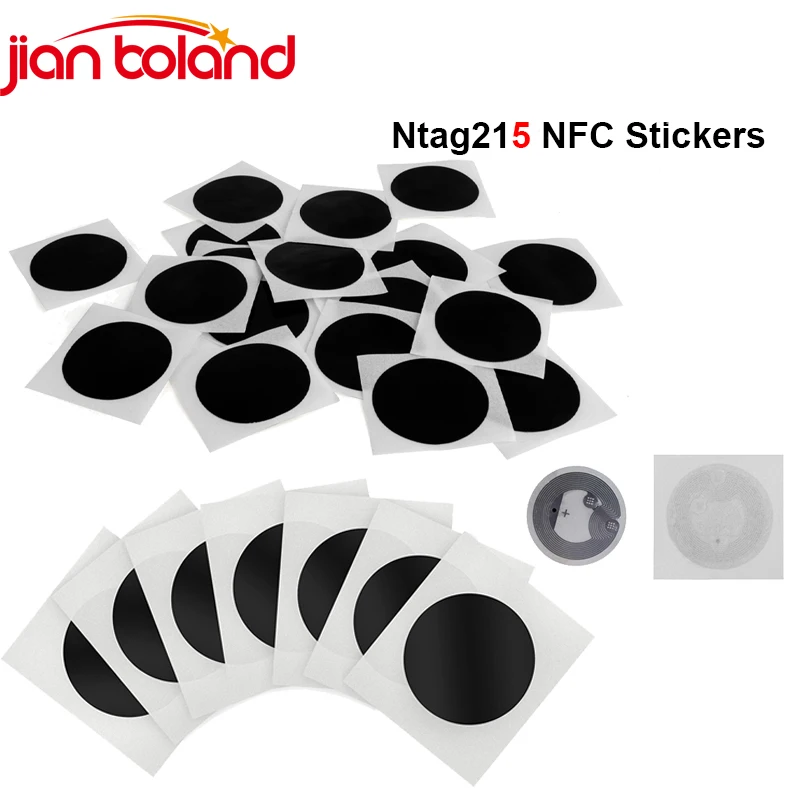 Čierne 50/100ks NFC mokré značky NTAG215 COIN 504 BYTES Prepísateľné nálepky NTAG 215 s lepidlom pre všetky mobilné telefóny s podporou NFC