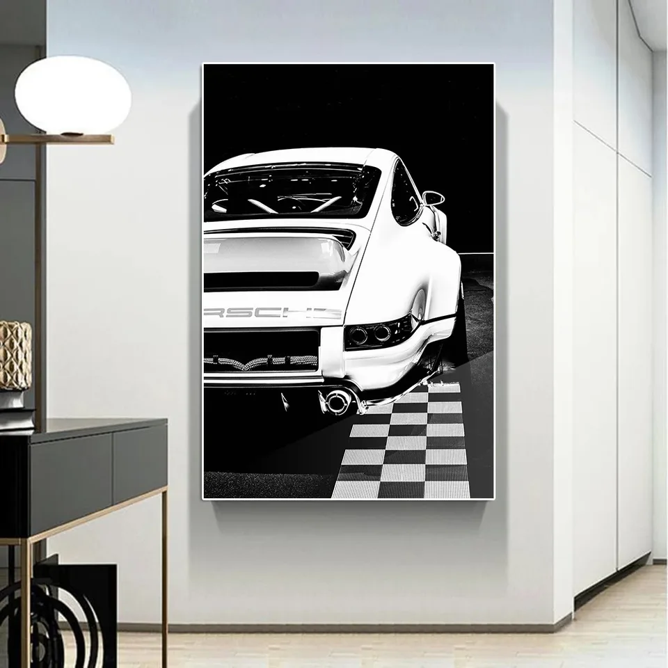 Čierne a biele klasické športové auto 911 Canvas maľba