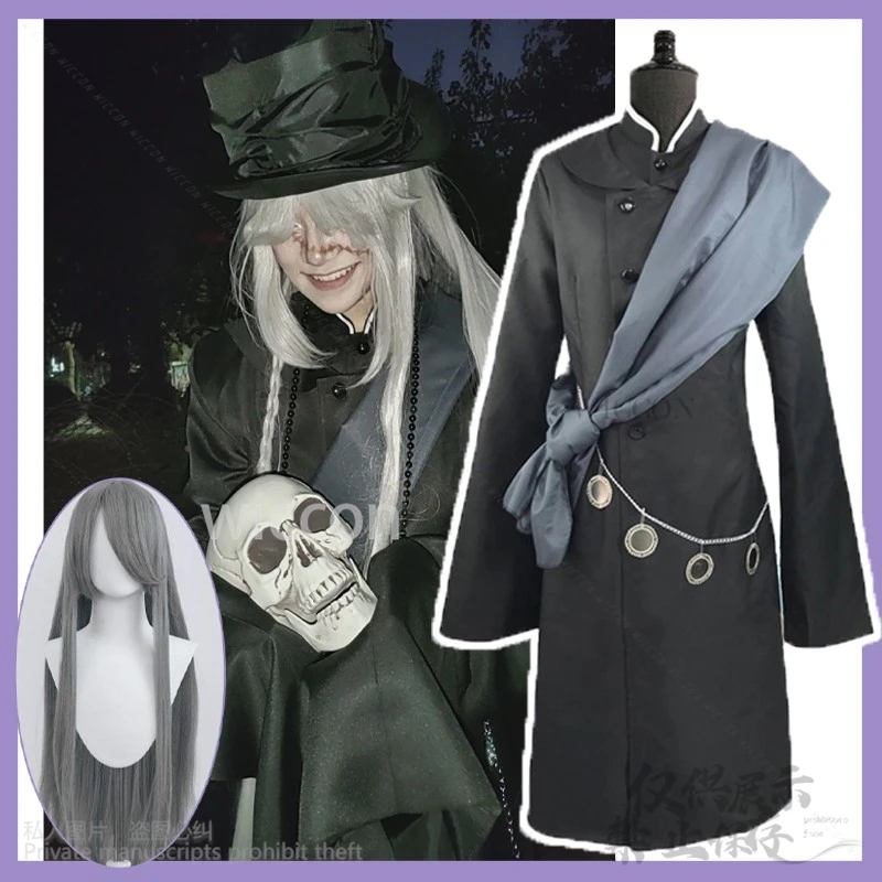 Čierne anime butlerr cosplay cosplay kuroshitsuji Undertaker kostýmový kabát klobúk Parochne pre Halloween vianočné večierky Muž Muž prispôsobený