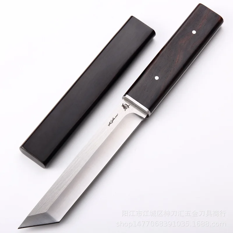Čierne drevo Japonské vonkajšie vonkajšie D2 Oceľové rovné nôž rodina Outdoor Camping Nôž Jungle Hunting Straight Knife (samurajský štýl)