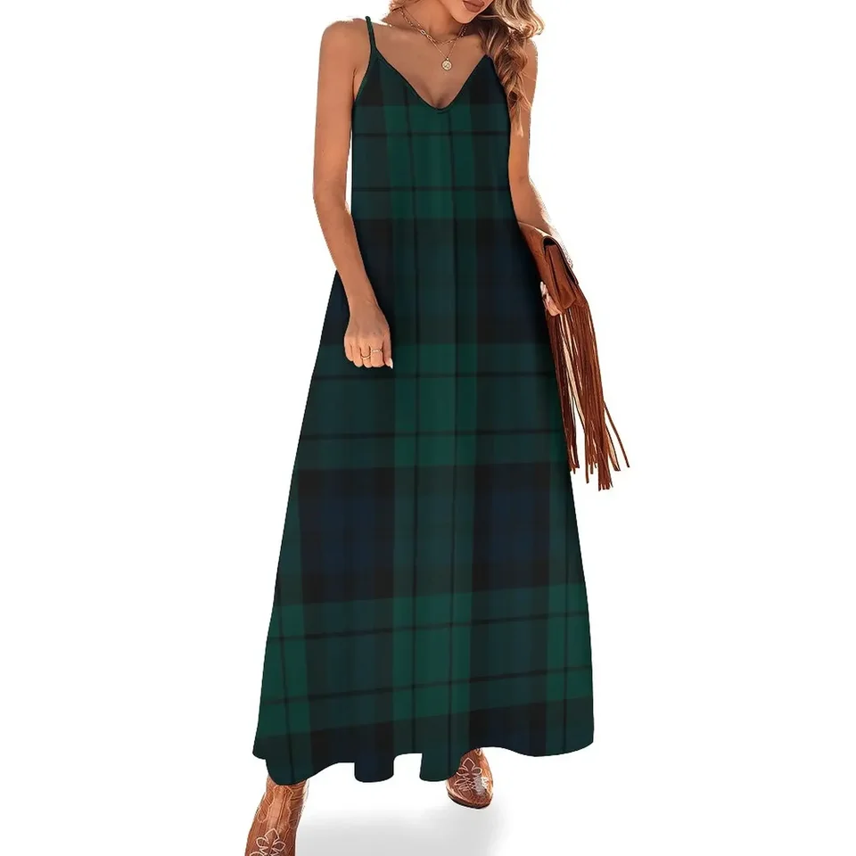 Čierne hodinky Tartan bez rukávov oblečenia Elegantné a elegantné ženy šaty večerné šaty Dámske šaty