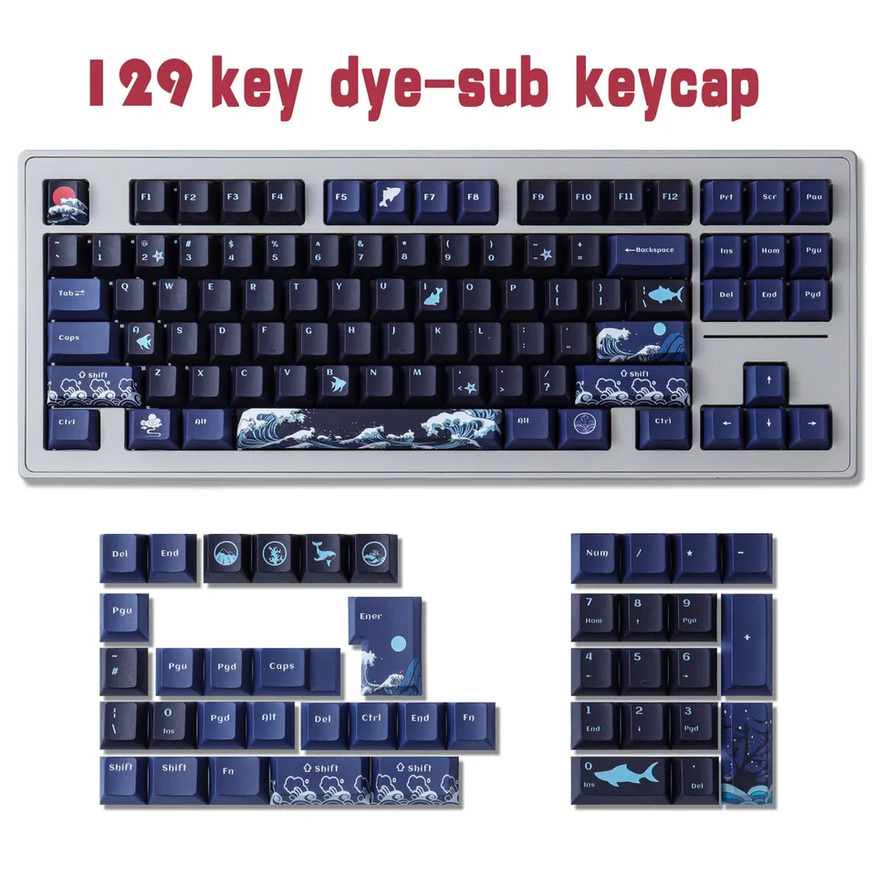 Čierne koralové more keycap 129 Klávesy Originálne továreň Vysoko sublimovaný proces nová kompatibilná mechanická klávesnica