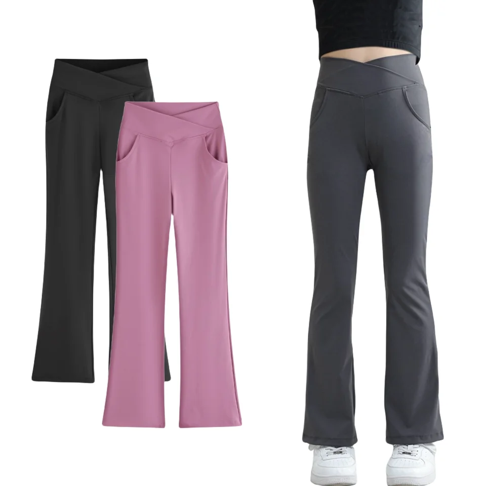 Čierne legíny Dievčatá Soft Stretch Training Flare Pants Kids Cute Preppy Clothing Jogu jogy nohavice s vreckami 10-12y spodná časť