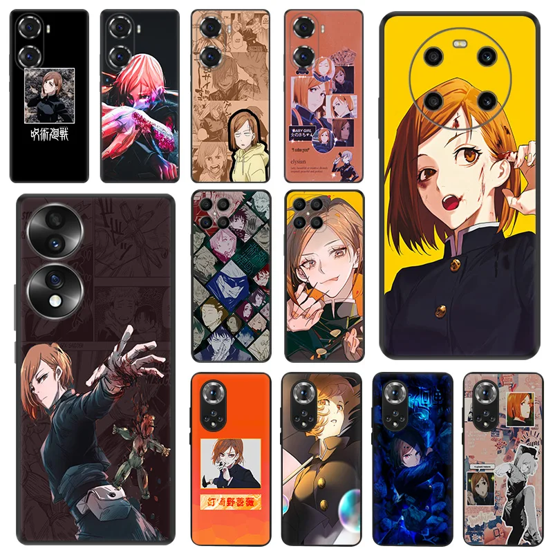 Čierne matné puzdrá na česť x8b x8 x7 x6 a x9 b 90 70 Magic5 Jujutsu Kaisen Kugisaki Nobara Huawei P40 P30 P30 Soft Cover Cover