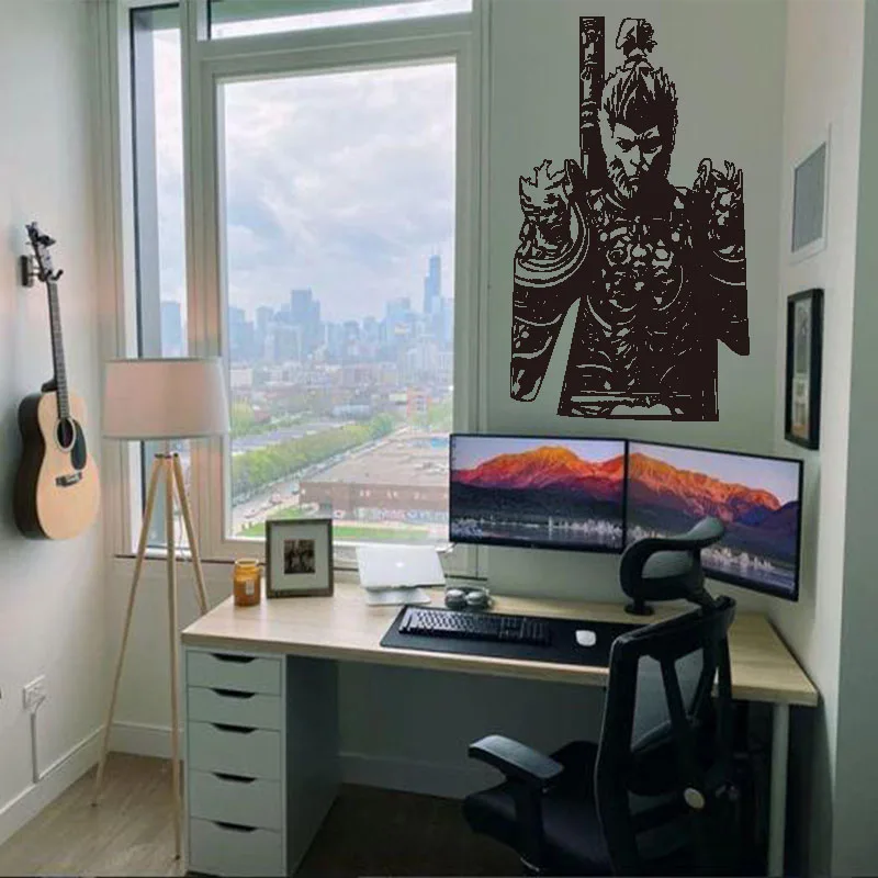 Čierne nálepky na stenu Wukong, plagát Monkey King Wall Art, vinylové vyrezávanie odnímateľnej nálepky nástenná herňa, spálňa, obývacia izba