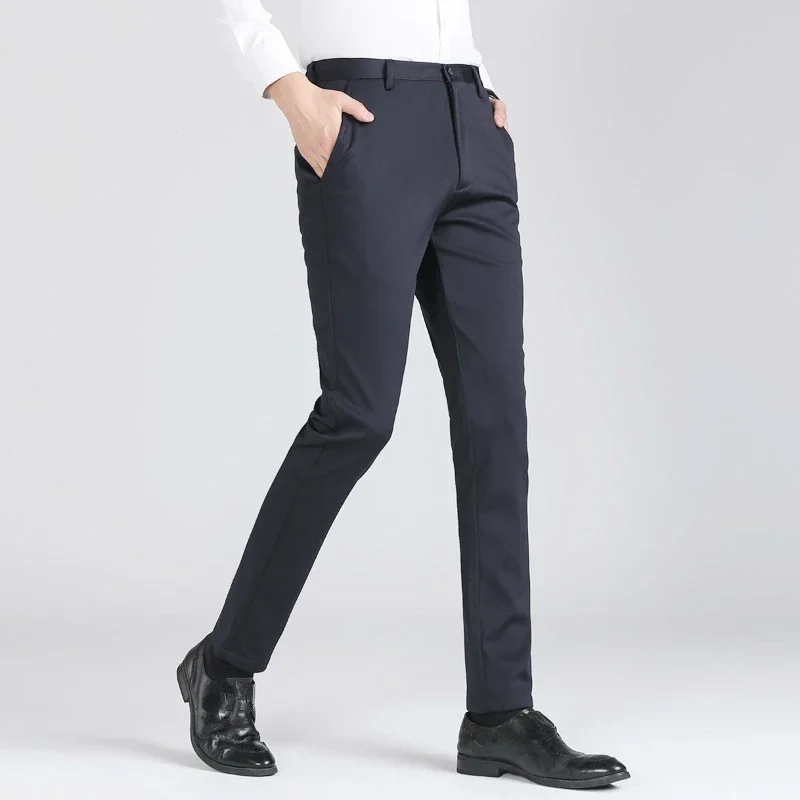 Čierne obleky nohavice pánske nohavice Non železné nohavice Muž Kórejské dlhé obleky Panty Men Formálne šaty nohavice Slim Fit Stretch Business Wear 6xl