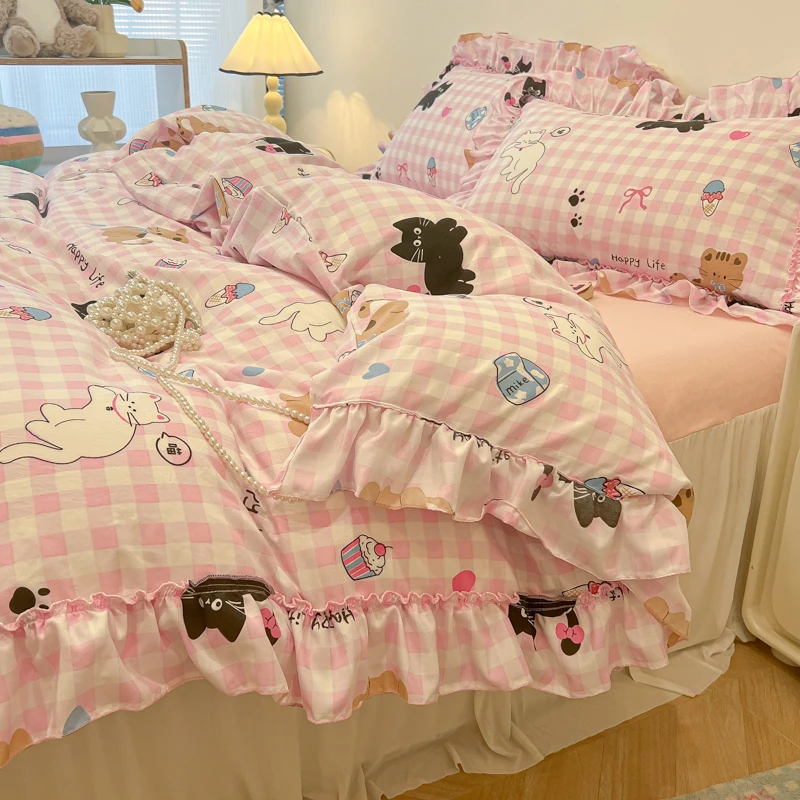 Čierne posteľné listy s mačkou Sada Animal Bear Požiadavka Petre Cover Cover Twin King Veľkosť posteľná sadzba pre domáci dekor roztomilý pre deti posteľ bielizeň