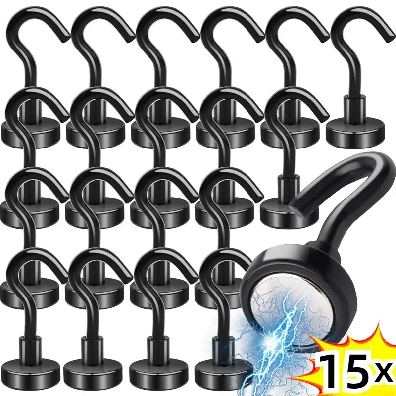 Čierne silné magnetické háčiky na stenu namontované na magnetovom háčiku viacúčelové klávesy Coat Hanging Hanger kuchynská chladnička Organizátor