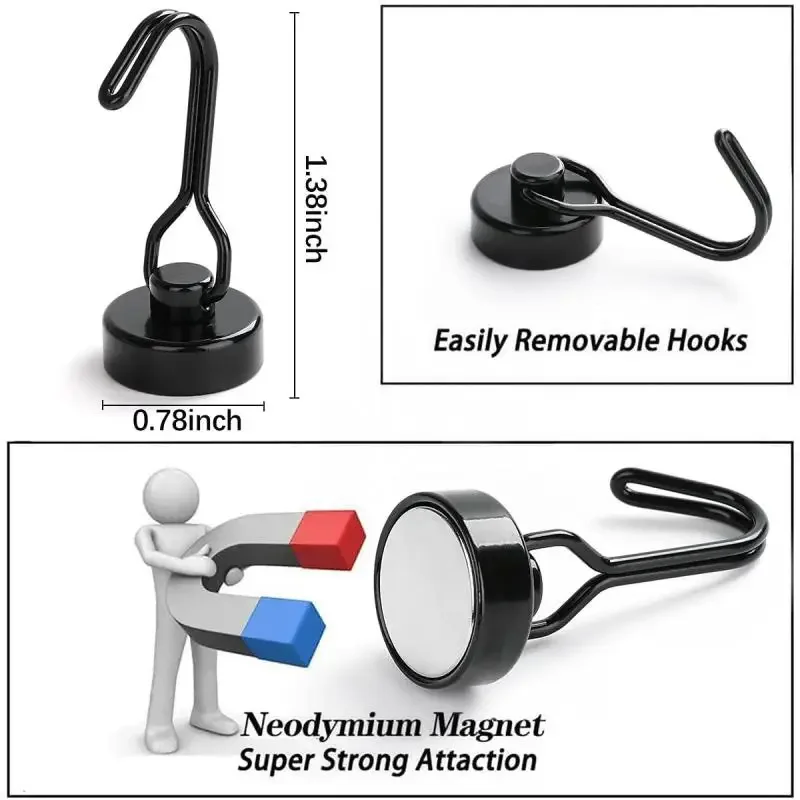 Čierne/strieborné magnetické háčiky Cruis ťažké neodymium Magnetické vešiaky vzácnych zemín, extra silné magnety s háčikom na zavesenie