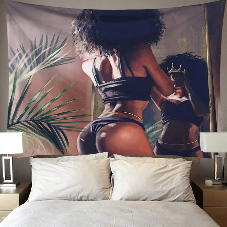 Čierne umenie tapisérie afro africké americké ženy pár červené víno láska meditácia hippie hip hop girl wall handing handrika tapisérie