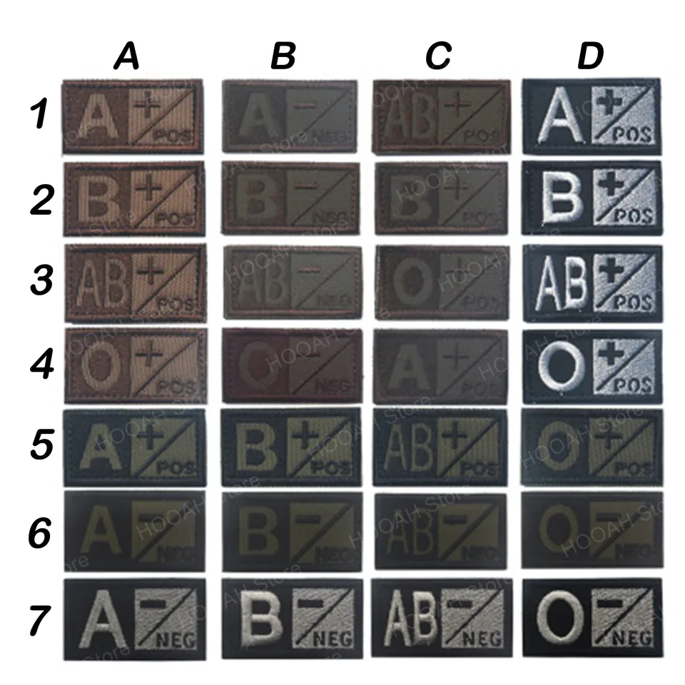 Čierne zelené športové suveníry Vojenská patch krvná skupina 3D výšivky a+ b+ ab+ o+ pozitívne taktické odznaky hnedé