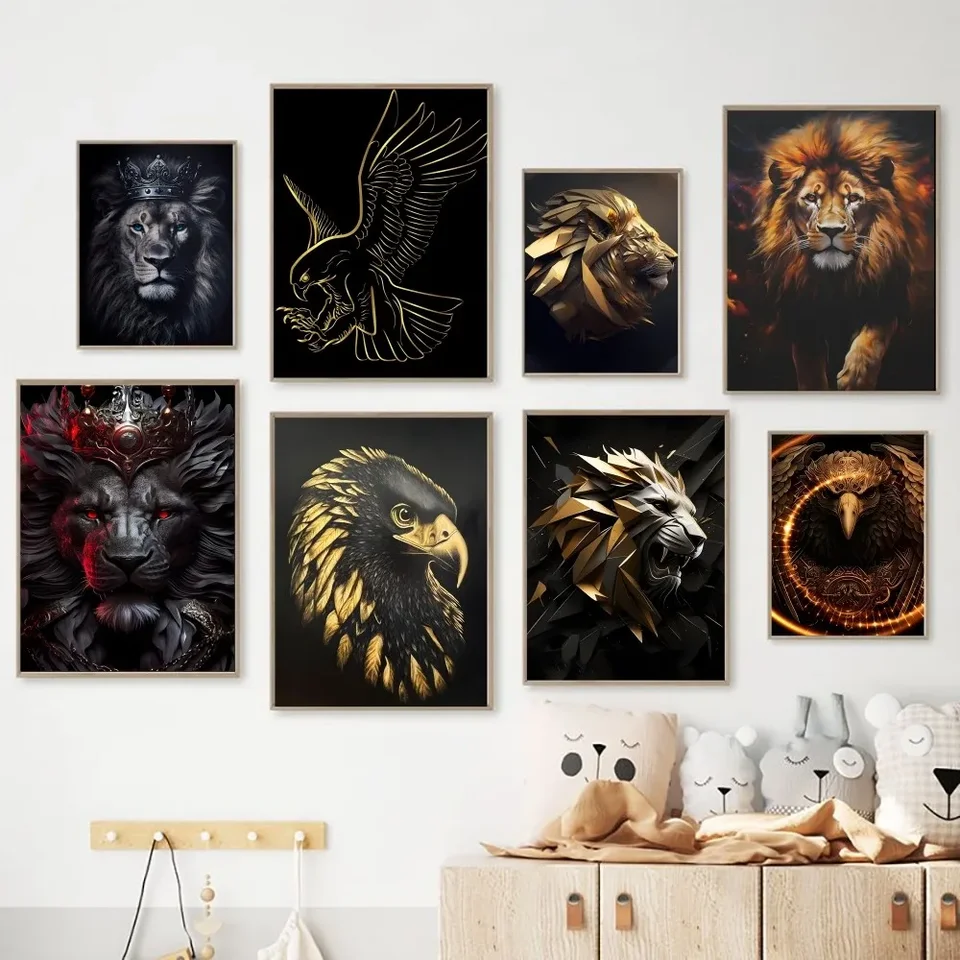 Čierne zlato Eagle Lion Plagát Žiadny zarámovaný plagát Kraft Club Bar papier Vintage plagát nástenná maľba maľba spálne Študijné nálepky