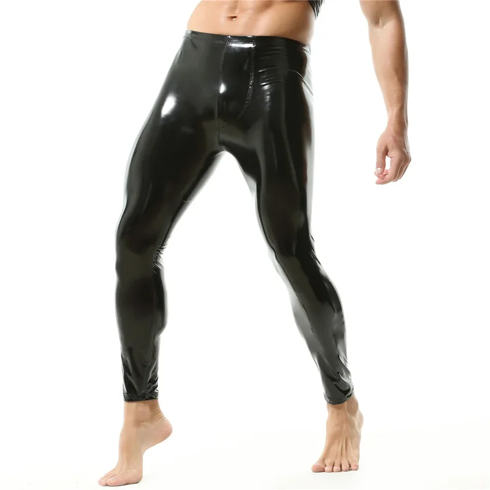 Čierne/červené pánske legíny Patentované kožené tesné nohavice štíhle PVC Skinny Long Pohaje nočné klubové tanečné pódium mužské večierky Clubwear