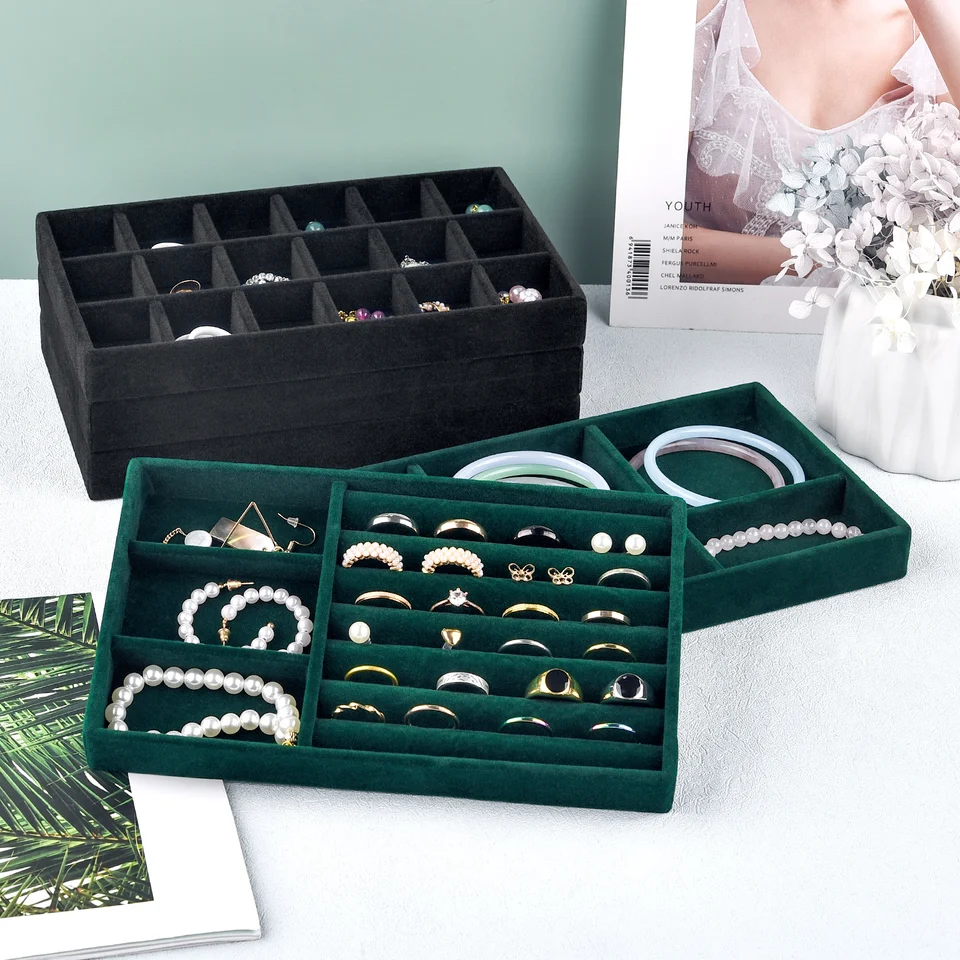 Čierne šperky organizátor Velvet šperky skladovacie zásobníky Ring Ring Náramok náhrdelník Storage Box Presenka Zásuvky Organizátor Podnosce