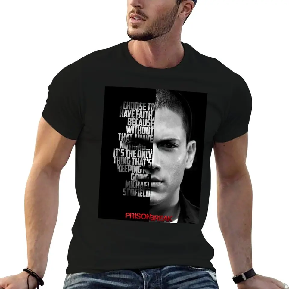 Čiernobiely Michael Scofield, citát prerušenia väzenia. Tričko čierne anime figúrky s tričkámi pre mužov balenie pre mužov