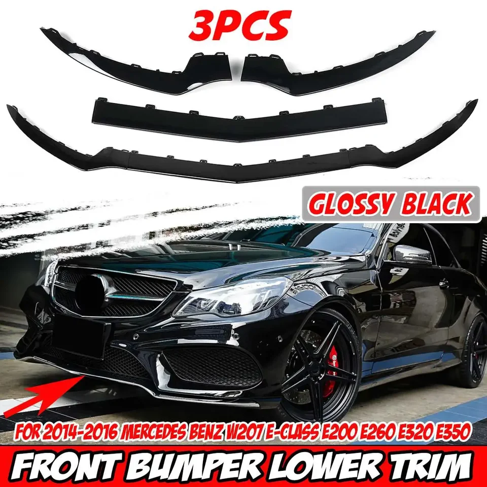 Čierny 3x predný nárazníkový nárazníkový rozptyl difúzora Spoater Protector pre Mercedes pre Benz W207 E-Class E200 E350 2014-2016
